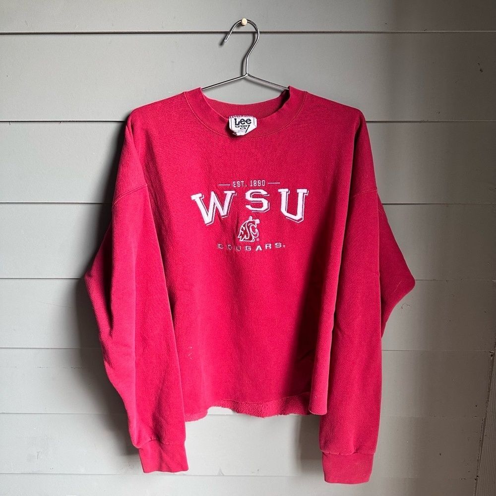 Lee Sport Vintage 90s WSU Cougars XL Crewneck Sweatshirt Made In USA Cut Hem - Picture 7 of 7